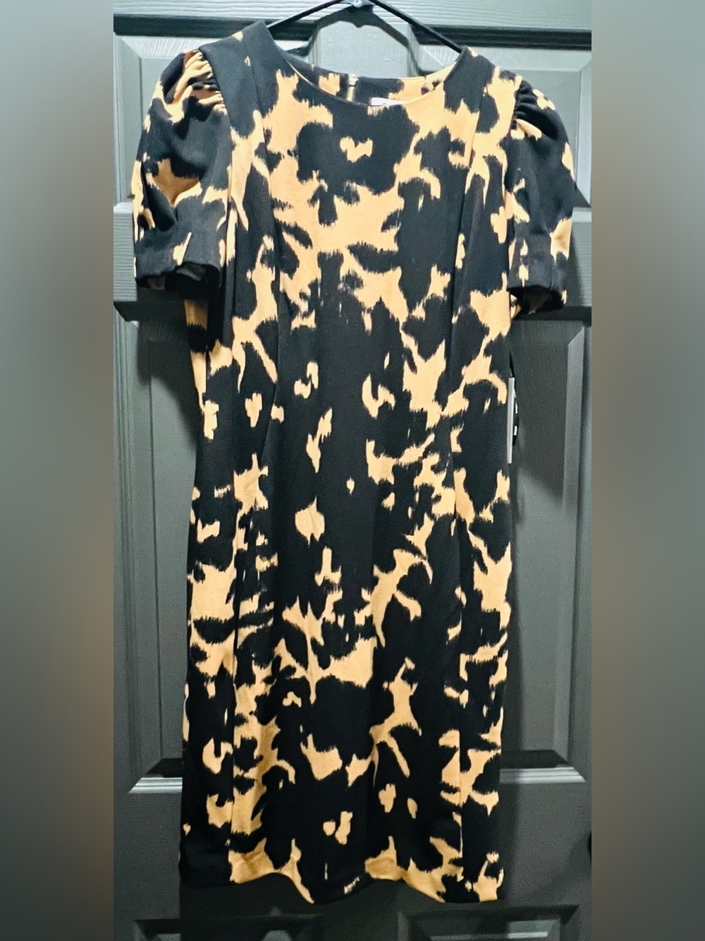 DKNY Black and Tan Abstract Print Dress